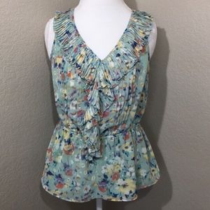 LC Lauren Conrad Ruffle Pleated Peplum Floral Top